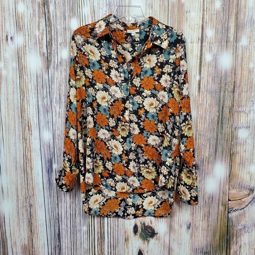 Pleione Floral Long Sleeve Button Pullover Blouse Size Med